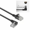 ACT schwarz 0,15 Meter U/UTP CAT6A LSZH Slimline-Patchkabel mit RJ45-Steckern 90° abgewinkelt links auf gerade