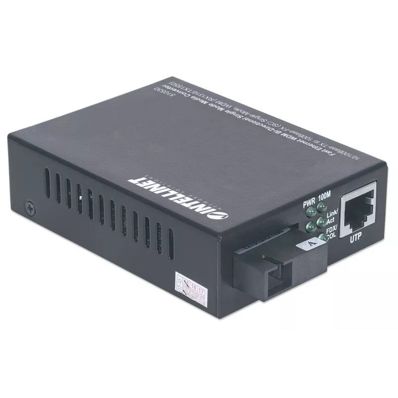 Intellinet 510530 Fast-Ethernet-WDM-Medienkonverter, 10/100Base-TX (RJ-45) auf 100Base-FX (SC) Singlemode, 20 km (12,4 mi), Rx1310/Tx1550 nm