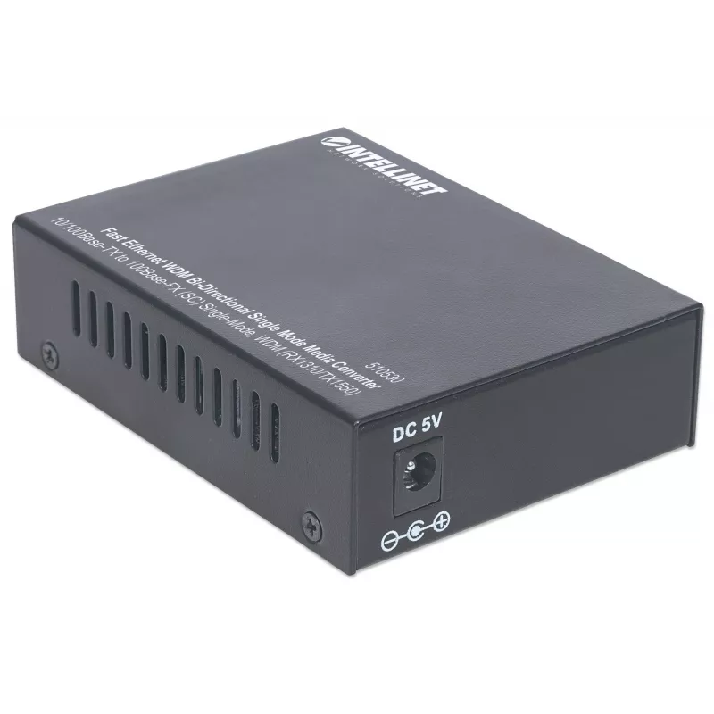 Intellinet 510530 Fast-Ethernet-WDM-Medienkonverter, 10/100Base-TX (RJ-45) auf 100Base-FX (SC) Singlemode, 20 km (12,4 mi), Rx1310/Tx1550 nm