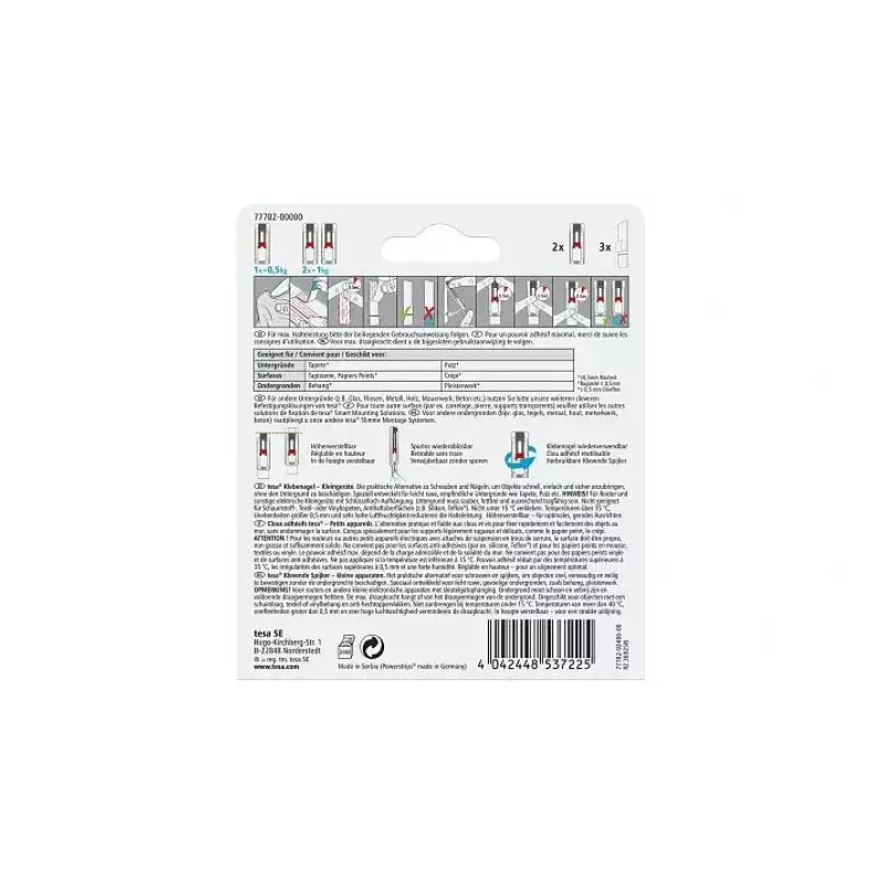tesa Powerstrips Klebenagel für Tapete & Putz, 0,5 kg, 1 Stk. (77782-00000-00)