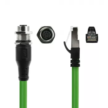 ACT Industrial 3.00 Meter Sensorkabel M12A 8-polig Buchse auf RJ45 Stecker, Ultraflex SF/UTP TPE Kabel, geschirmt