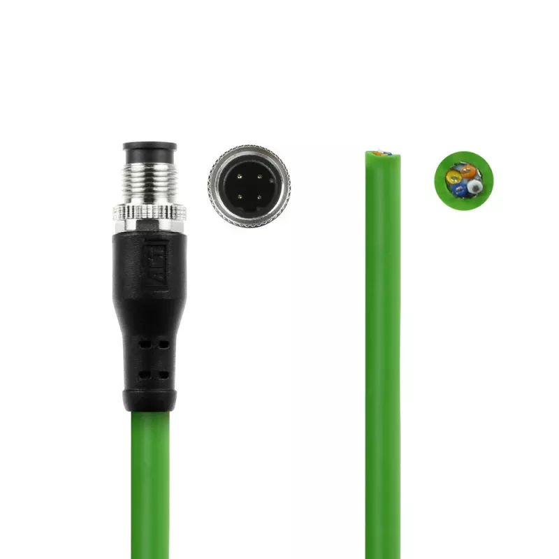 ACT Industrial 5,00 Meter Sensorkabel M12D 4-polig Stecker auf offenes Ende, Superflex Xtreme TPE-Kabel, geschirmt