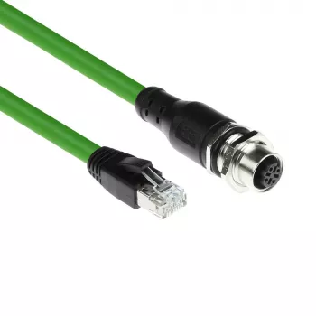 ACT Industrial 5,00 Meter Sensorkabel M12D 4-polige Buchse Chassis auf RJ45 Stecker, Superflex Xtreme TPE-Kabel, geschirmt