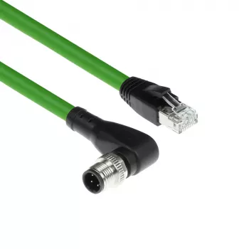 ACT Industrial 5.00 Meter Sensorkabel M12D 4-polig Stecker gewinkelt auf RJ45 Stecker, Superflex Xtreme TPE-Kabel, geschirmt