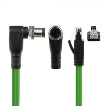 ACT Industrial 5.00 Meter Sensorkabel M12D 4-polig Stecker gewinkelt auf RJ45 Stecker, Superflex Xtreme TPE-Kabel, geschirmt