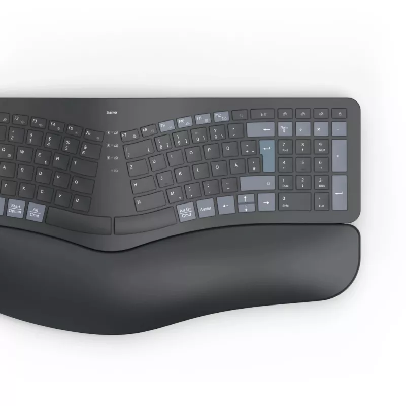 Hama WK-900 Ergo Multi-Device-Tastatur, kabellos, geteilt, LED, QWERTZ, Schwarz
