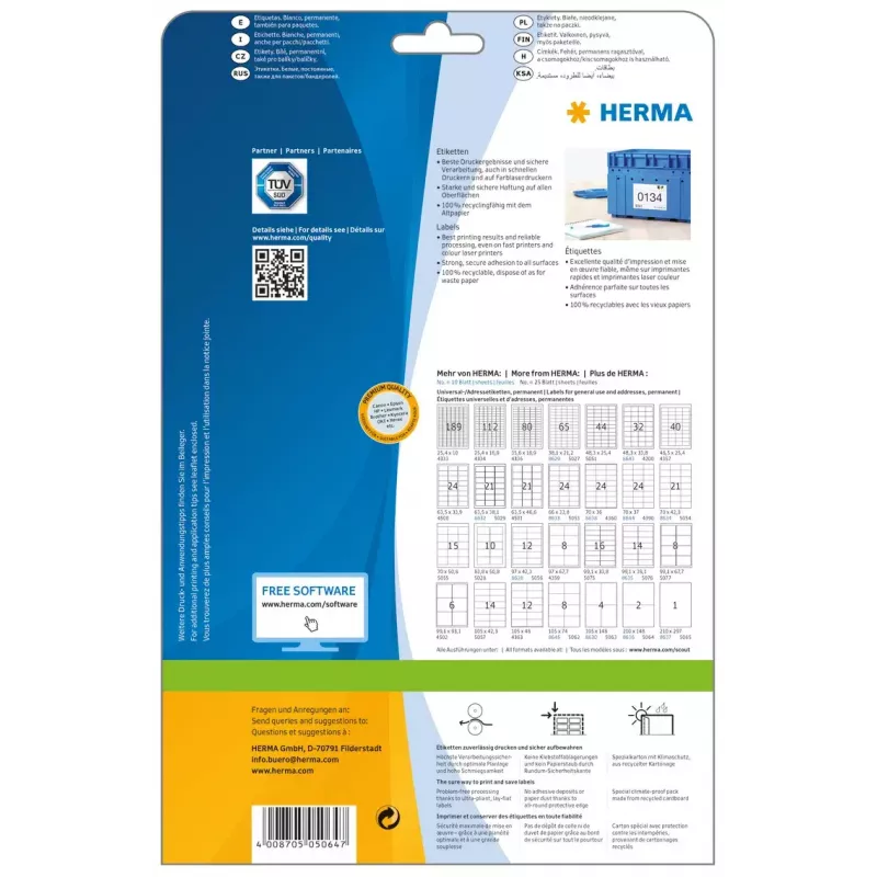 Selbstklebendes Druckeretikett HERMA Labels Premium A4 5064