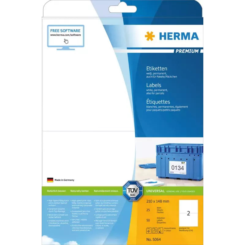 Selbstklebendes Druckeretikett HERMA Labels Premium A4 5064