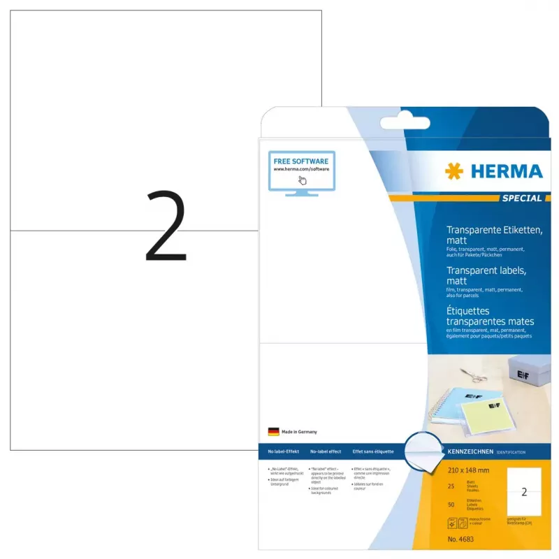 Selbstklebendes Druckeretikett HERMA Labels transparent matt A4 210x148 mm Folie