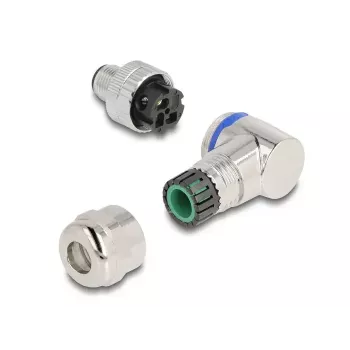 DeLOCK M12 Steckverbinder A-kodiert 3-polig Stecker 90° gewinkelt Metall