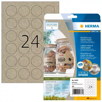 HERMA 10761 Selbstklebeetiketten, rund, permanent, braun, 4 cm, 480 Stück