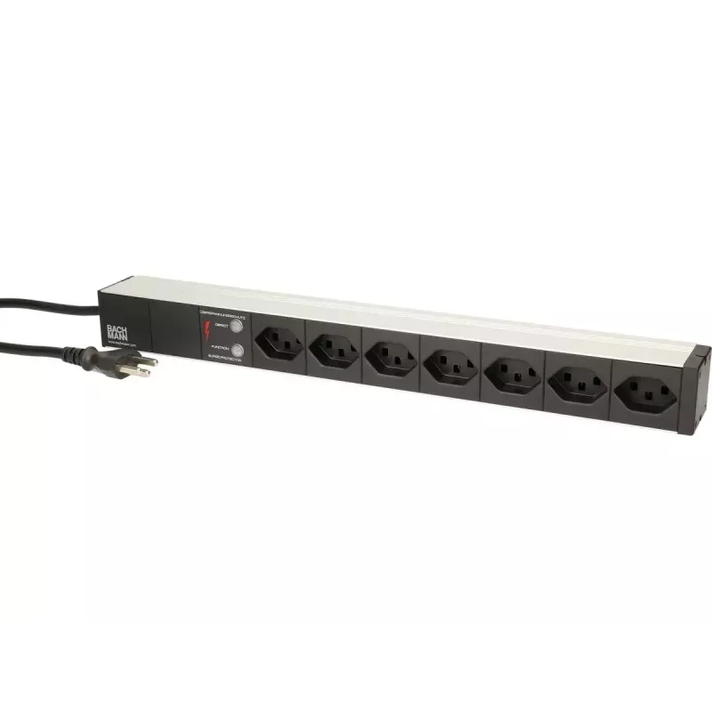 Bachmann 333.0382 19-Zoll-Steckdosenleiste, 7x T23 (CH), Überspannungsschutz, 3 m, Schwarz