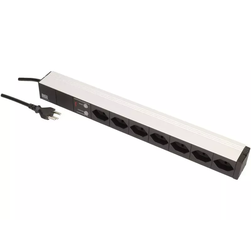 Bachmann 333.0382 19-Zoll-Steckdosenleiste, 7x T23 (CH), Überspannungsschutz, 3 m, Schwarz