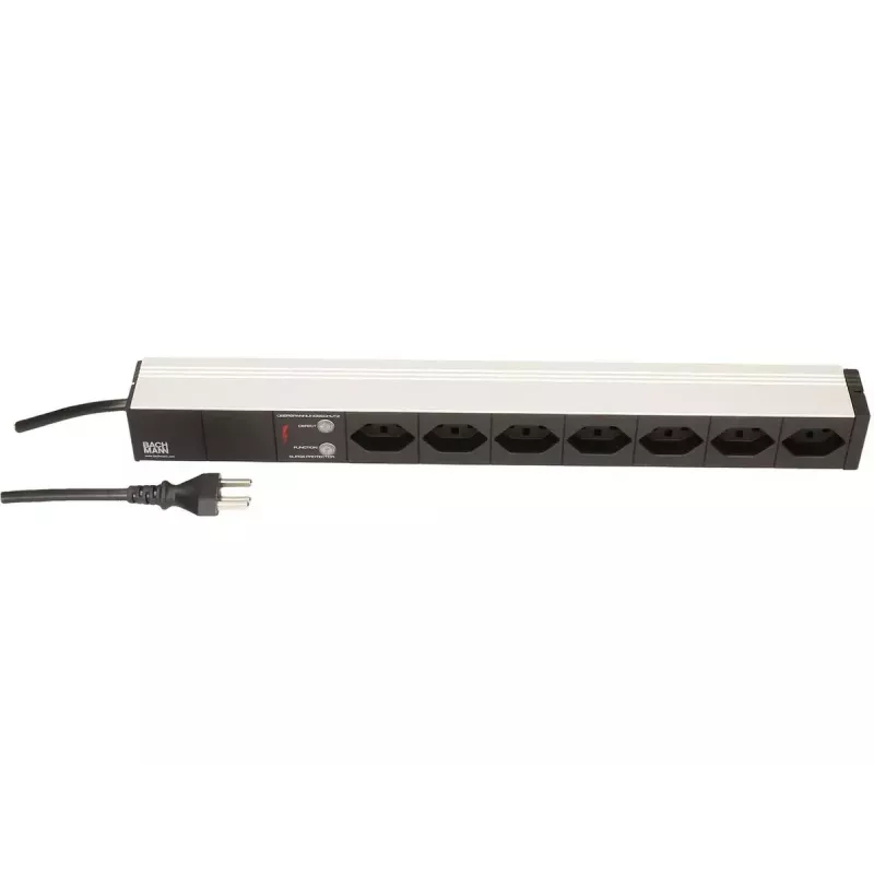 Bachmann 333.0382 19-Zoll-Steckdosenleiste, 7x T23 (CH), Überspannungsschutz, 3 m, Schwarz