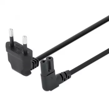 Manhattan Netzkabel (gewinkelt), Euro-2-polig (CEE 7/16 Euro 8) Stecker auf C7 Buchse (Figure-8), 3m, 2,3A, Schwarz, Blei, Lebenslange Garantie