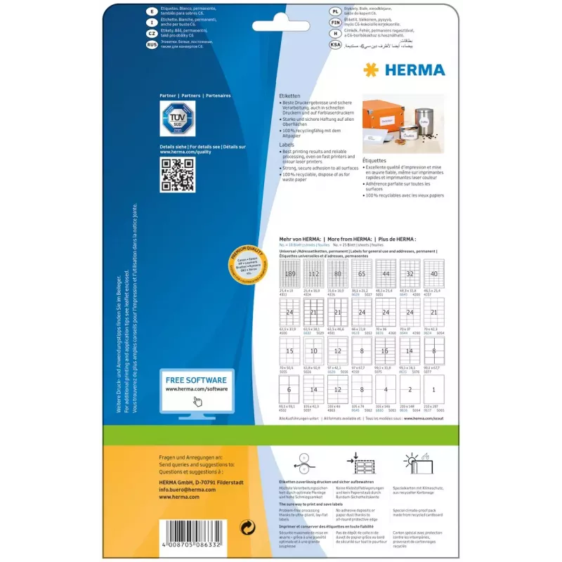 Selbstklebende Druckeretiketten HERMA Labels Premium A4 66x33,8 mm