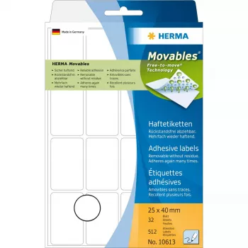 Mehrzweck-Etiketten HERMA 10613 25x40 mm weiß wiederablösbar/entfernbar