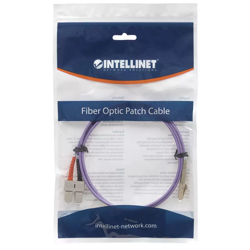 Intellinet Glasfaser-Patchkabel, OM4, LC/SC, 20 m, Violett, Duplex, Multimode, 50/125 µm, LSZH, Glasfaser, Lebenslange Garantie