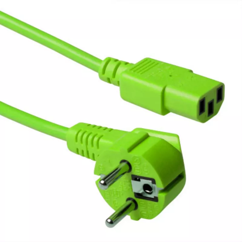 ACT Netzkabel Netzstecker CEE 7/7 Stecker (gewinkelt) – C13 grün 5 m