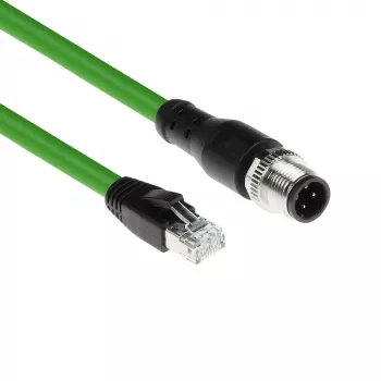 ACT Industrial 3,00 Meter Sensorkabel M12D 4-polig Stecker gewinkelt auf RJ45 Stecker, Superflex Xtreme TPE-Kabel, geschirmt