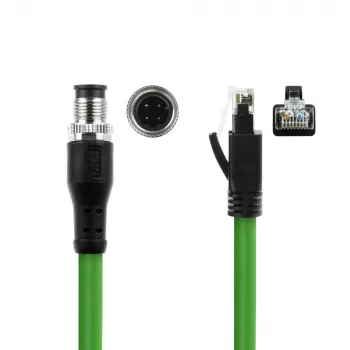 ACT Industrial 3,00 Meter Sensorkabel M12D 4-polig Stecker gewinkelt auf RJ45 Stecker, Superflex Xtreme TPE-Kabel, geschirmt