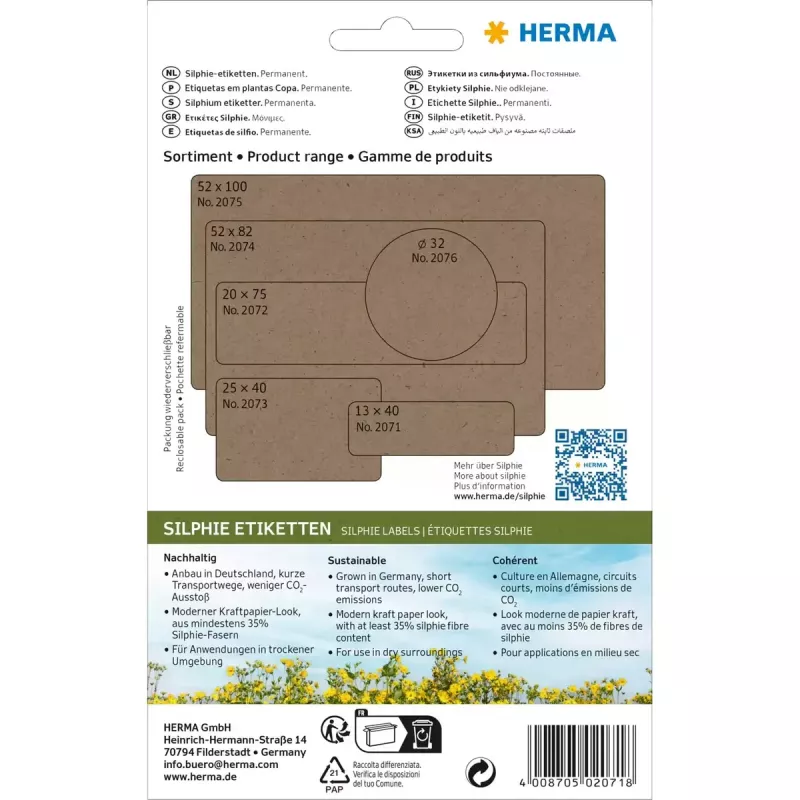 HERMA 2071 Mehrzwecketiketten Silphie, 13 x 40 mm, 24 Blatt