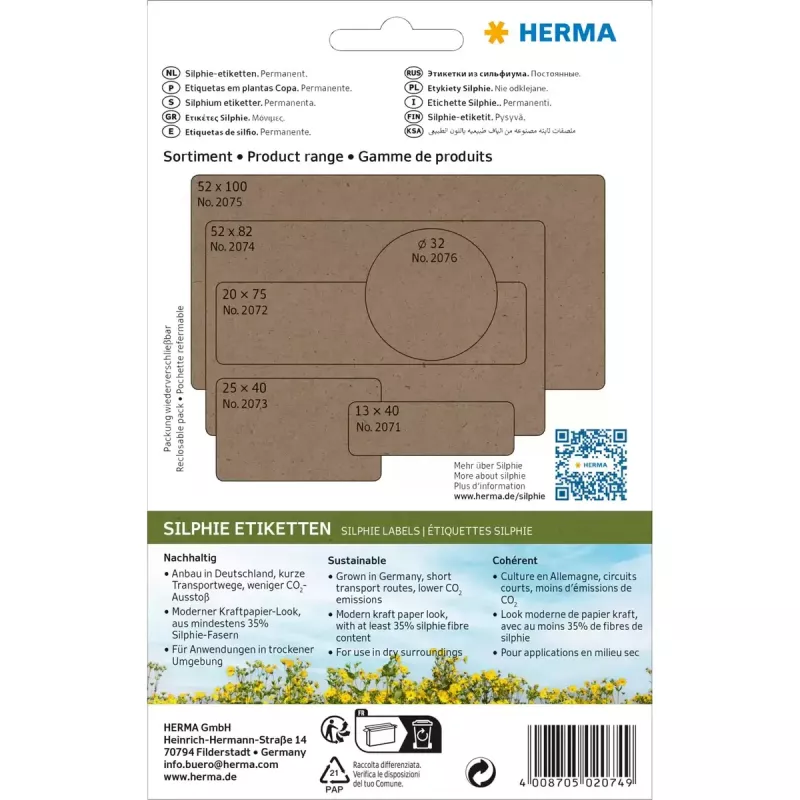 HERMA 2074 Vielzweck-Etiketten Silphie, 52x82 mm, 24 Blatt, Büropackung