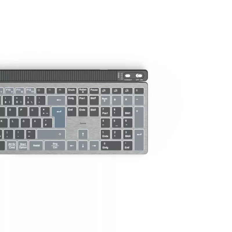 Hama WK-750 Multi-Device-Tastatur, kabellos, beleuchtet, QWERTZ Deutsch, Schwarz