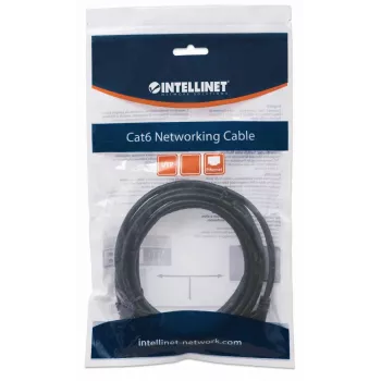 Intellinet Netzwerk-Patchkabel, Cat6, 2 m, Schwarz, CCA, U/UTP, PVC, RJ45, vergoldete Kontakte, rastnasenschutz, Knickschutztülle, lebenslange Garantie
