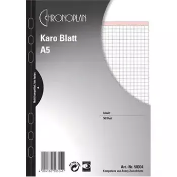 Avery Zweckform Chronoplan 50304 karierte Einlageblätter für A5-Planer, 50 Blatt, 80 g/m²