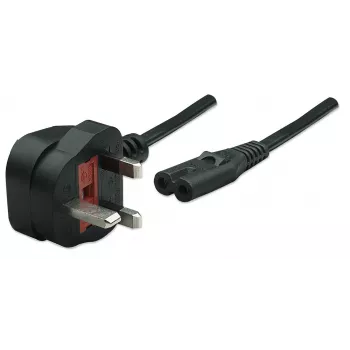 Manhattan Netzkabel, UK 3-Pin-Stecker auf C7 Buchse (8-Form), 1,8 m, 13 A, Schwarz, Kabel, Lebenslange Garantie