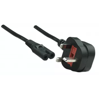 Manhattan Netzkabel, UK 3-Pin-Stecker auf C7 Buchse (8-Form), 1,8 m, 13 A, Schwarz, Kabel, Lebenslange Garantie
