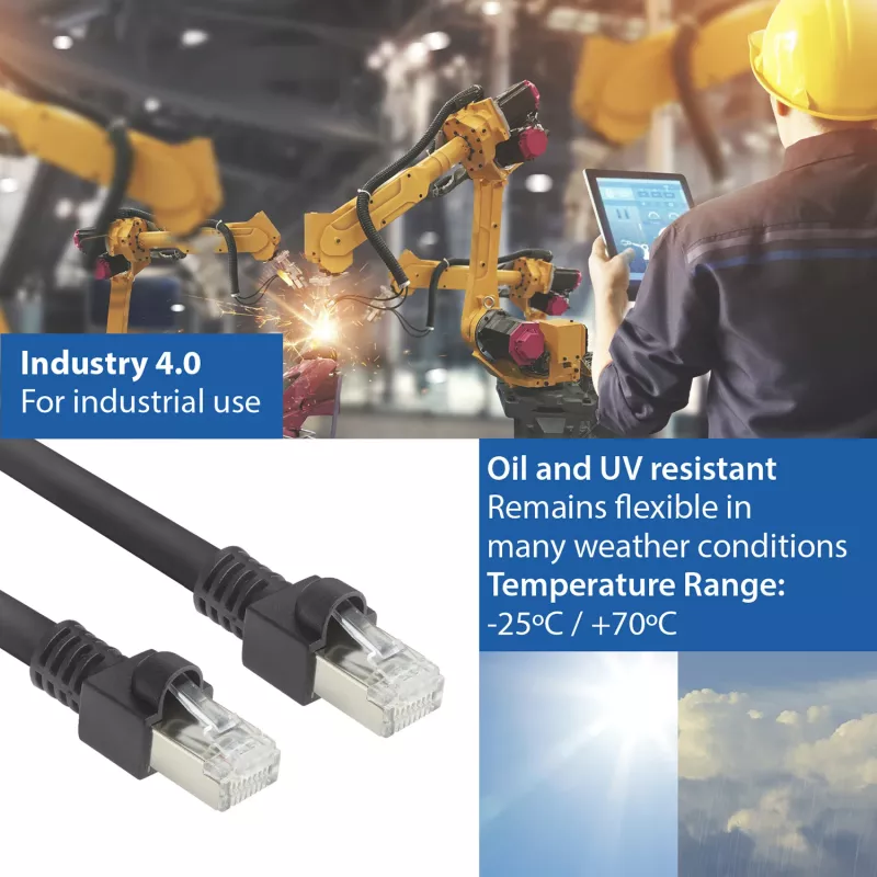 ACT Schwarz 10 Meter S/FTP CAT7 PUR flex Patchkabel, rastnasenschutz, mit RJ45-Steckern (CAT6A-konform)