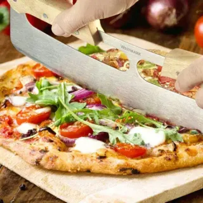 Westmark Pro Pizzaschneider, Edelstahl, Holzgriff, Silber/Braun