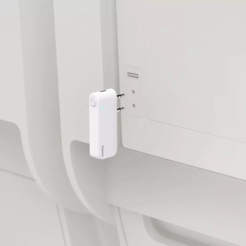 Hama 00014171 Bluetooth-Audiosender für Flugzeuge und universelle Nutzung, 10 h, AUX, Weiß