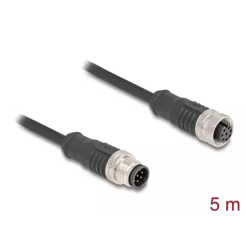 Netzwerkkabel DeLOCK M12 Kabel A-kodiert 8-polig Stecker auf Buchse Cat5e 5 m Schwarz