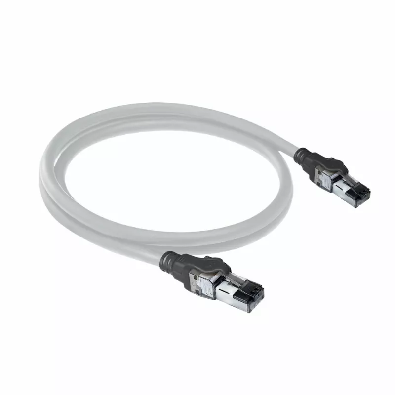 ACT Grau 2 Meter S/FTP CAT6A IDC 4PPoE / PoE++ 100W LSZH Patchkabel, rastnasenschutz mit RJ45-Steckern