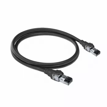 ACT Schwarz 1 m S/FTP CAT6A IDC 4PPoE / PoE++ 100W LSZH Patchkabel, rastnasenfrei mit RJ45-Steckern