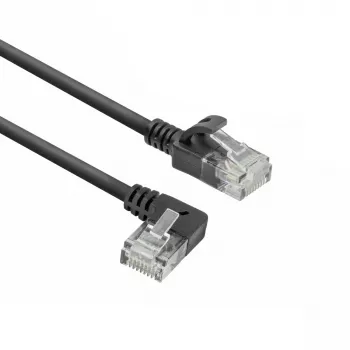 ACT Schwarz 5 Meter U/UTP CAT6A LSZH Slimline-Patchkabel mit RJ45-Steckern 90° abgewinkelt links auf gerade