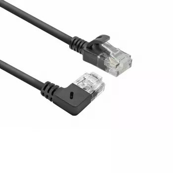 ACT Schwarz 1 Meter U/UTP CAT6A LSZH Slimline Patchkabel mit RJ45-Steckern 90° rechtwinklig auf gerade