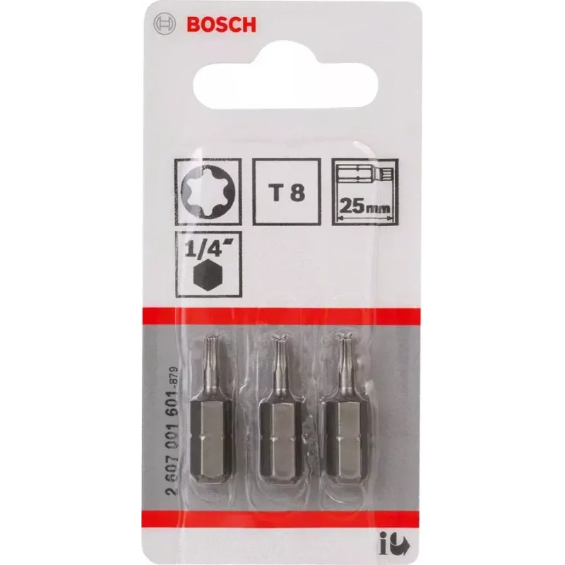 Bosch 2607001601 Torx-Schraubendrehereinsatz T8, extra hart, C 6.3, 3 Stk.