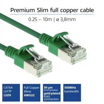 ACT Grün 0,25 m LSZH U/FTP CAT6A Rechenzentrums-Slimline-Patchkabel mit rastnasenlosen Steckern