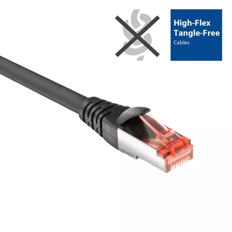 ACT Schwarz 10 Meter CAT6A U/FTP PVC hochflexibles, verhedderungsfreies Patchkabel mit RJ45-Steckern und Knickschutz