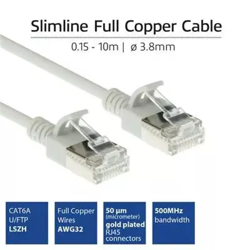 ACT Grau 10m LSZH U/FTP CAT6A Rechenzentrums-Slimline-Patchkabel rastnasenfrei mit RJ45-Steckern