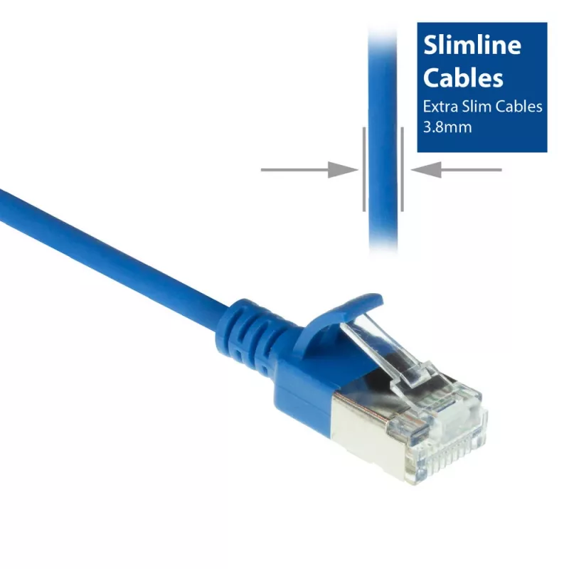 ACT Blau 10 Meter LSZH U/FTP CAT6A Rechenzentrums-Slimline-Patchkabel mit Rasthaken-RJ45-Steckern