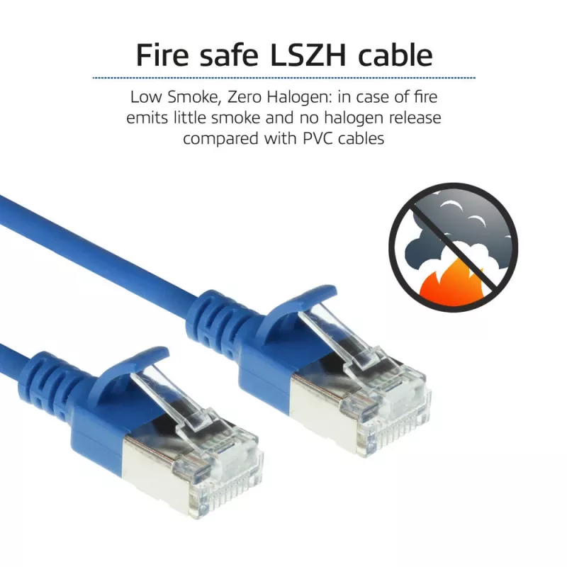 ACT Blau 10 Meter LSZH U/FTP CAT6A Rechenzentrums-Slimline-Patchkabel mit Rasthaken-RJ45-Steckern