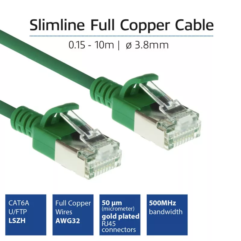 ACT Grün 7m LSZH U/FTP CAT6A Rechenzentrums-Slimline-Patchkabel mit Rastnasenschutz und RJ45-Steckern