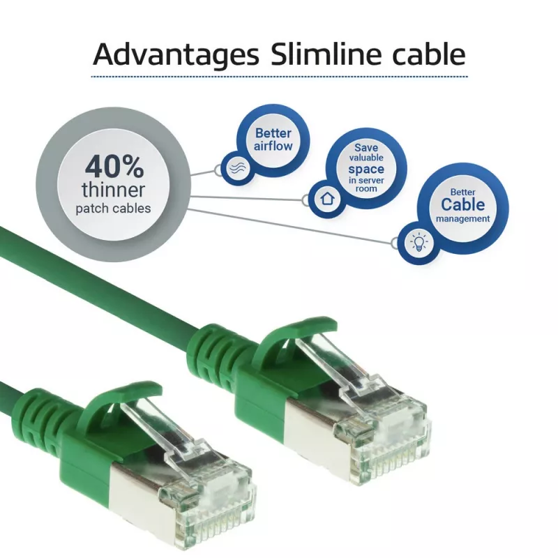 ACT Grün 7m LSZH U/FTP CAT6A Rechenzentrums-Slimline-Patchkabel mit Rastnasenschutz und RJ45-Steckern