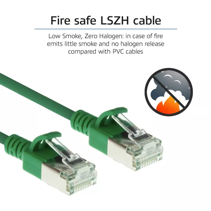 ACT Grün 10 Meter LSZH U/FTP CAT6A Datacenter Slimline Patchkabel, rastnasenfrei mit RJ45-Steckern