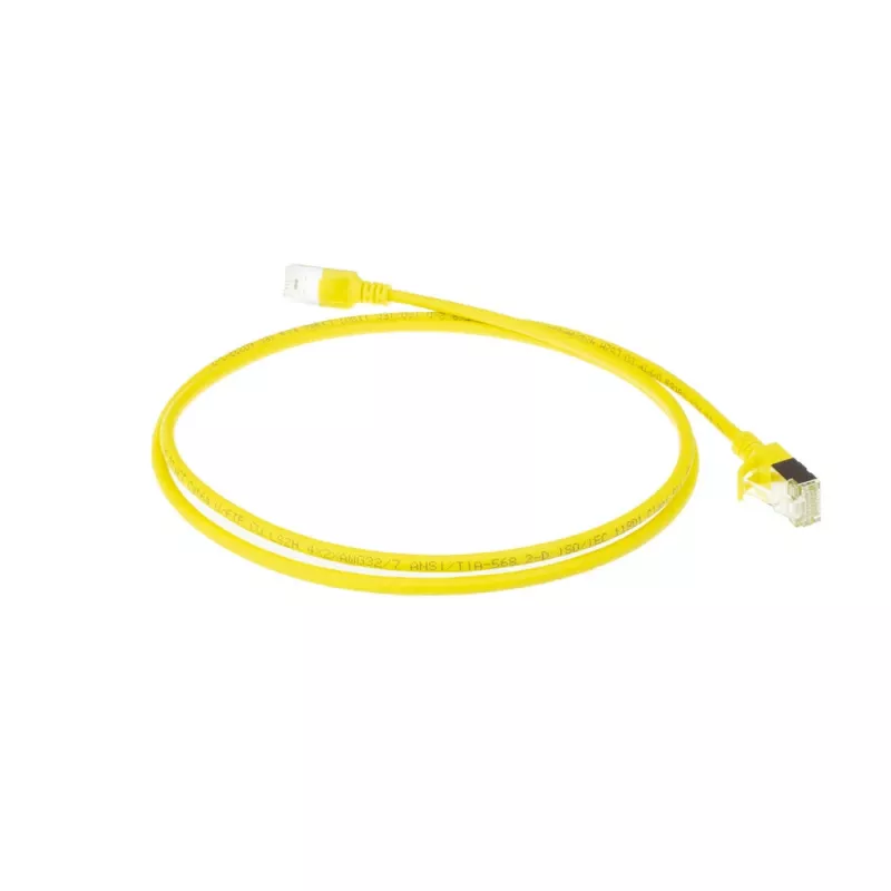 ACT Gelb 7 Meter LSZH U/FTP CAT6A Rechenzentrums-Slimline-Patchkabel mit Rasthaken-Schutz und RJ45-Steckern